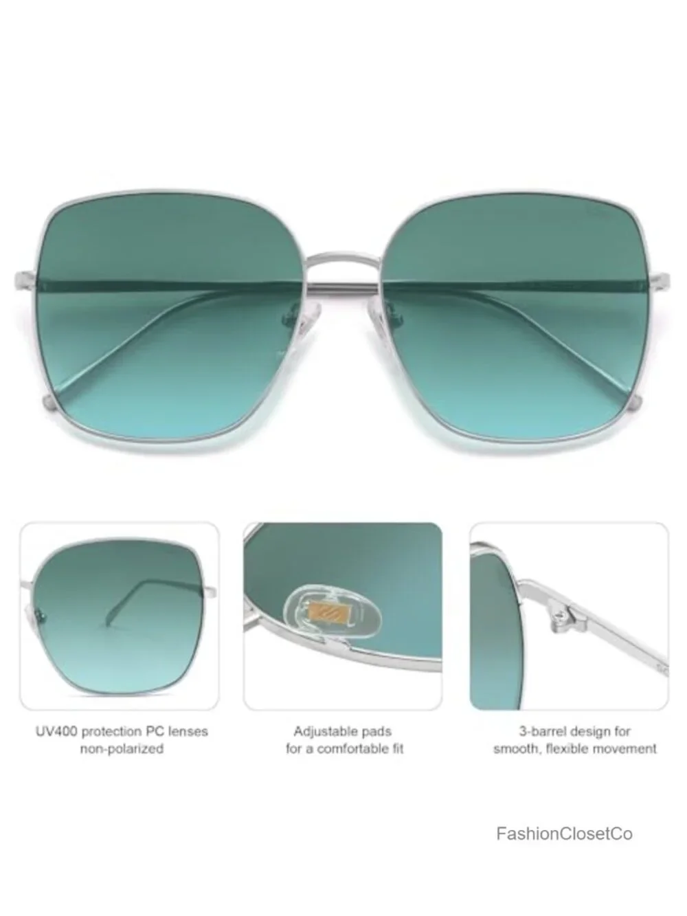 Oversized Square Metal Frame Sunglasses UV400 Protection
